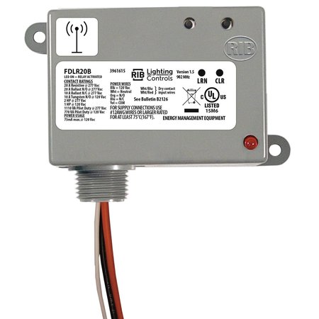 FUNCTIONAL DEVICES-RIB Wireless Lighting Relay, Transceiver/Repeater, 120 Vac Input, SPDT rel FDLR20B